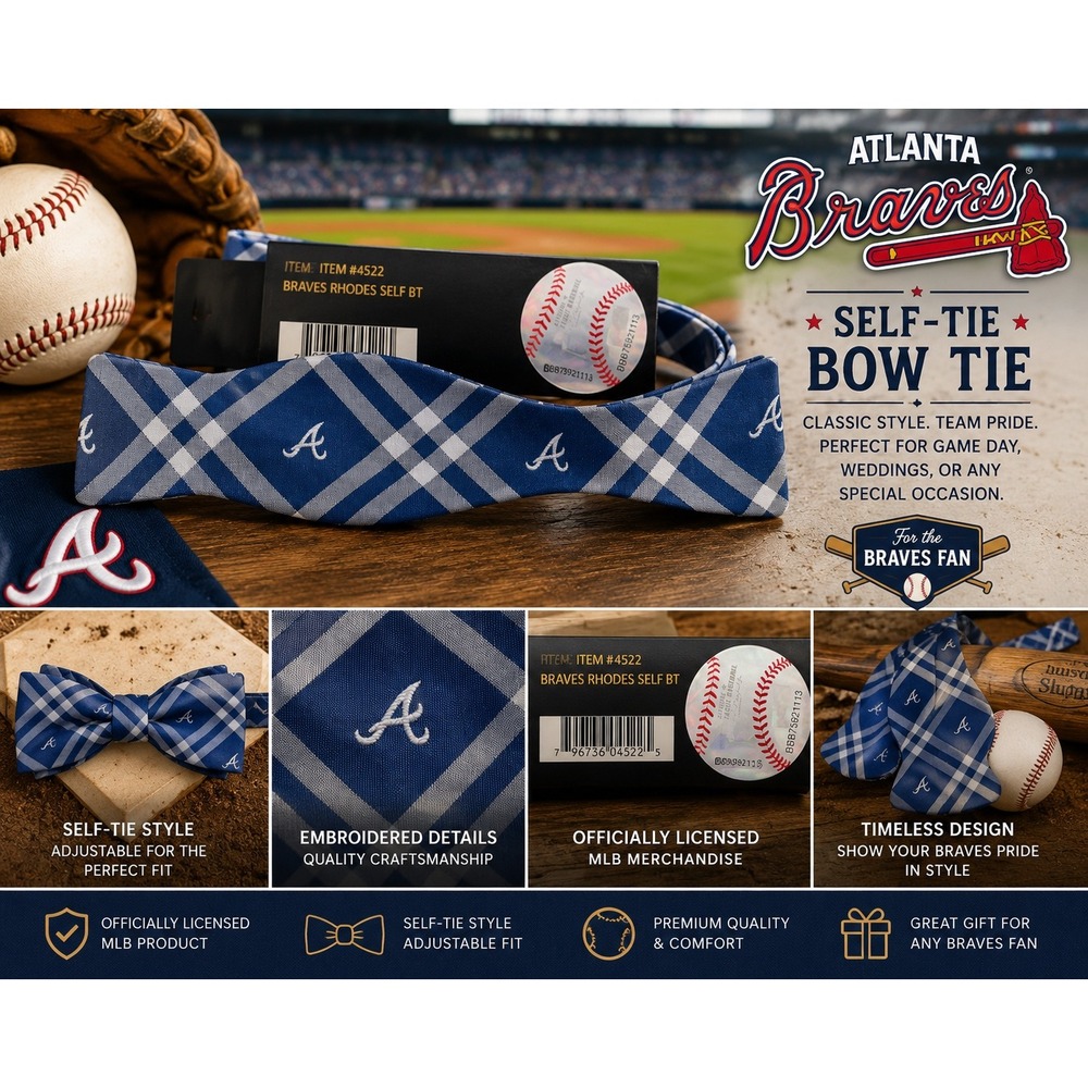 Atlanta Braves Self-Tie Bow Tie Blue Plaid MLB Baseball Fan Adjustable NWT